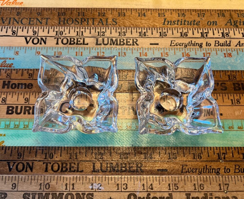 Mikasa Crystal Flower Lotus Candle Stick/Votive Holder Pair 2” Germany